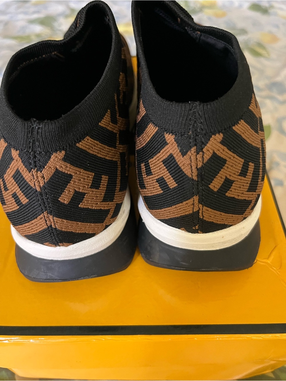 Women Fendi Black and Brown FF Logo Knit Sneaker - - Picture 4 of 5